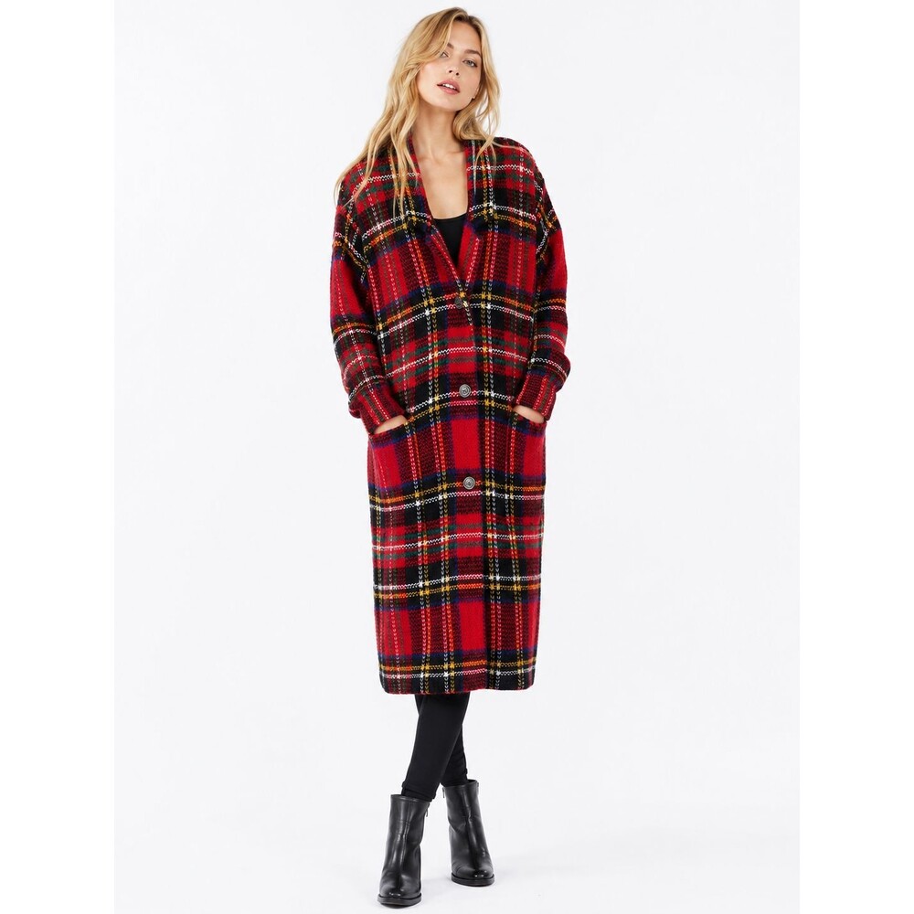 Vintage IB Diffusion Mohair Knit Coat Sweater Cardigan Red Plaid Long Medium